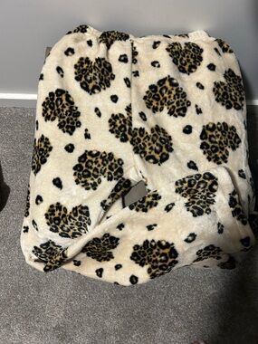 Faux Fur Leopard Print pajama pants- Cream and Tan